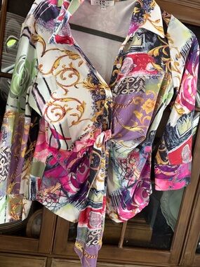 Tie-Front Multicolor Printed Blouse - Women's